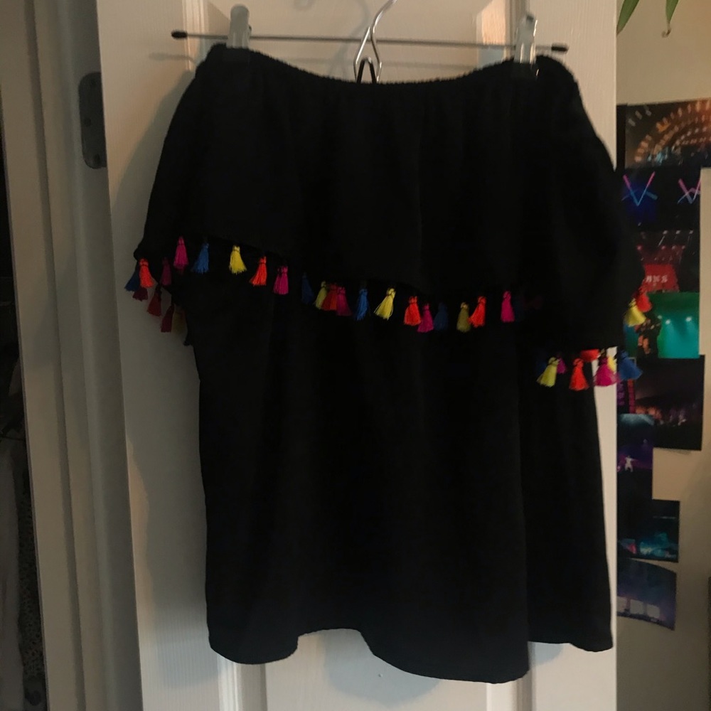 INC Black PomPom Strapless Shirt